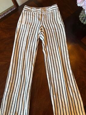 Ann Taylor Black and White Vertical Stripe Wide-Leg linen  Trousers